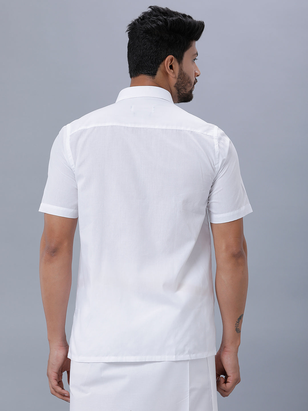 Mens Premium Pure Cotton White Shirt Half Sleeves Ultimate R7-Back view