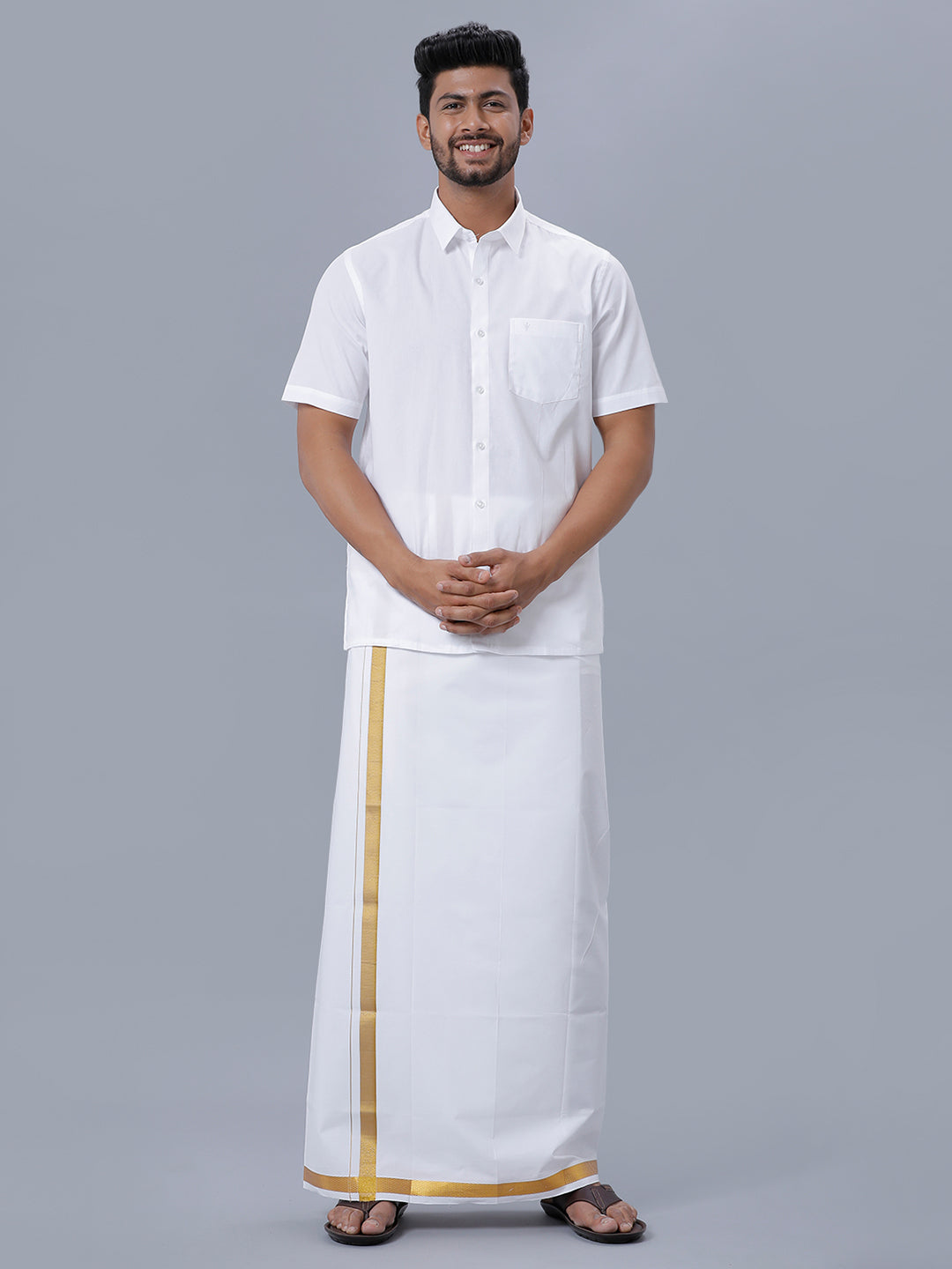 Mens Premium Pure Cotton White Shirt Half Sleeves Ultimate R5-Full view
