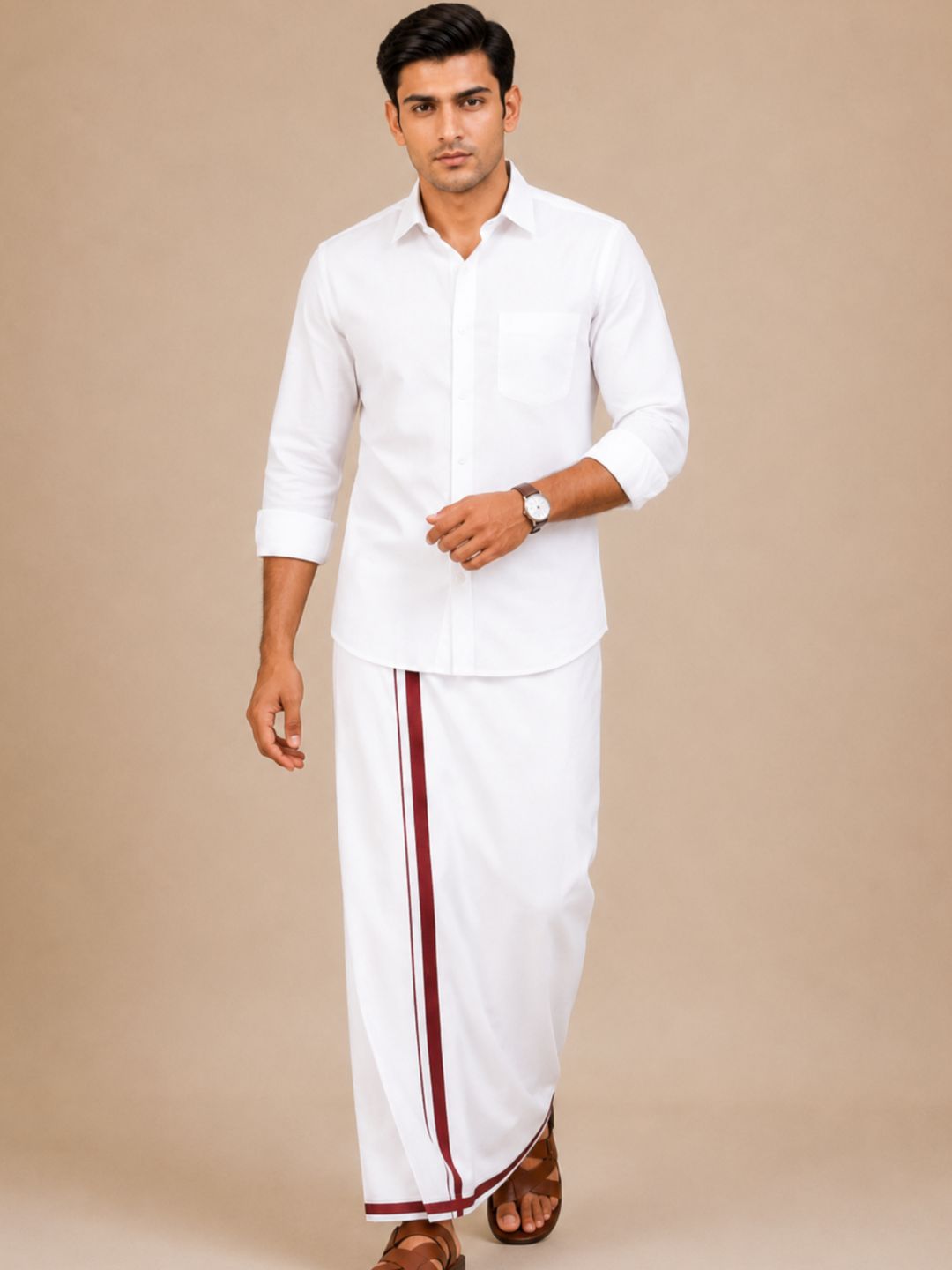 Men Wrinkle Free Single Layer Small Border Dhoti Amul AM02