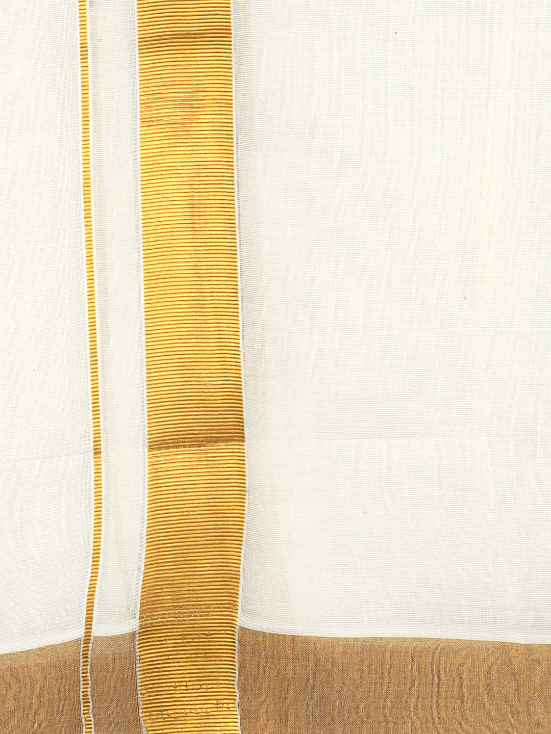 Men Kora Cotton Double Layer Cream Dhoti with 1 1/2"inch Gold Jari Border Mangal