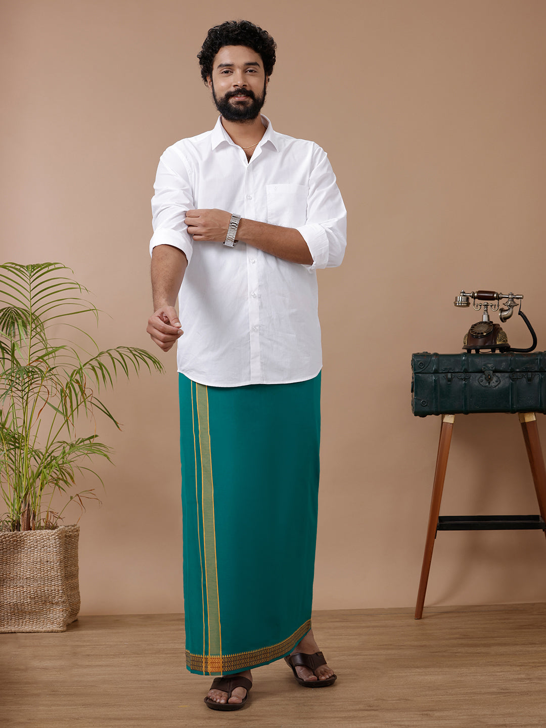 Men Fancy Border Dhoti Green Enchant Colour 2