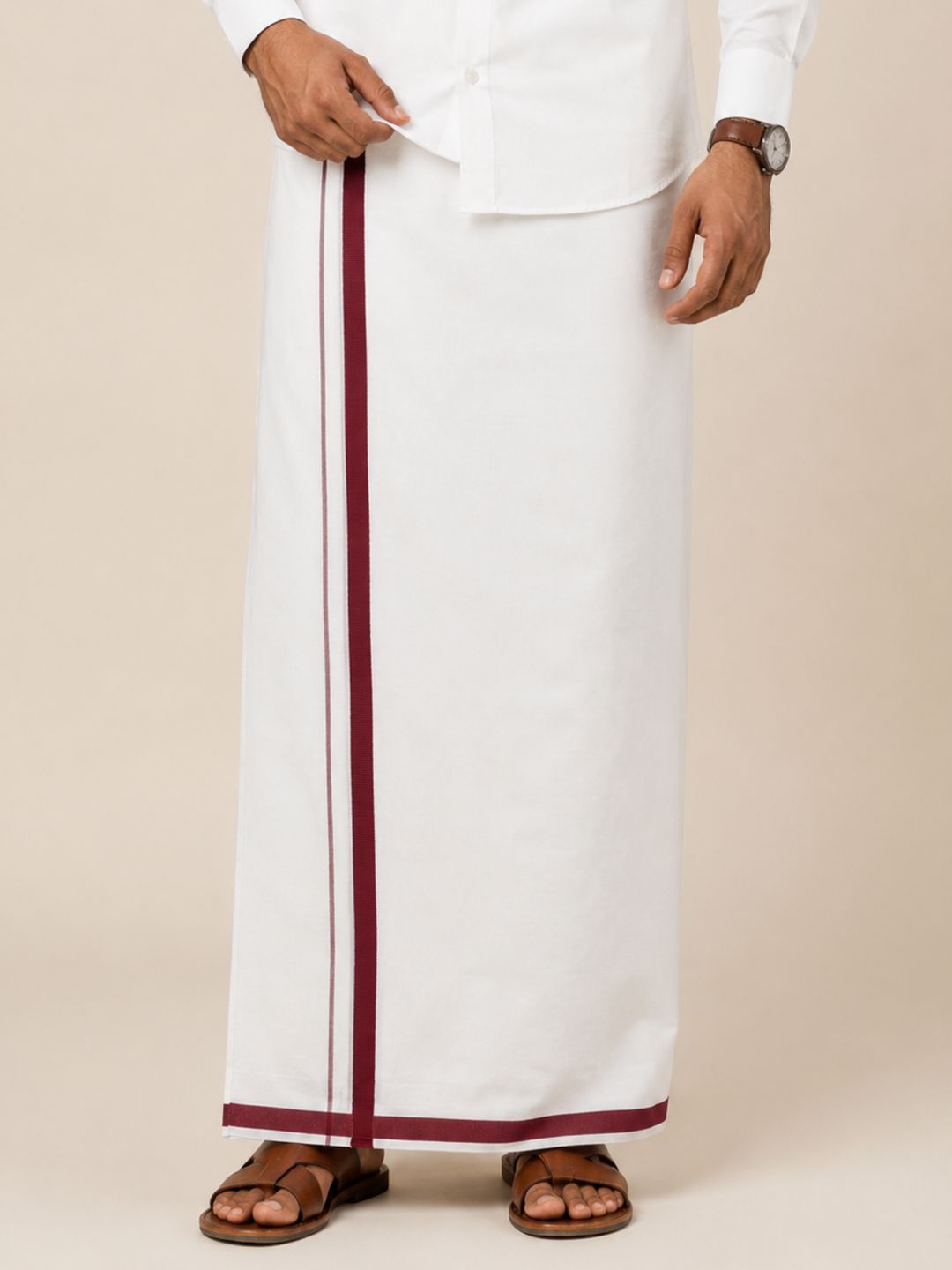 Men 100% Cotton Single Layer Small Border Dhoti Akill AK01