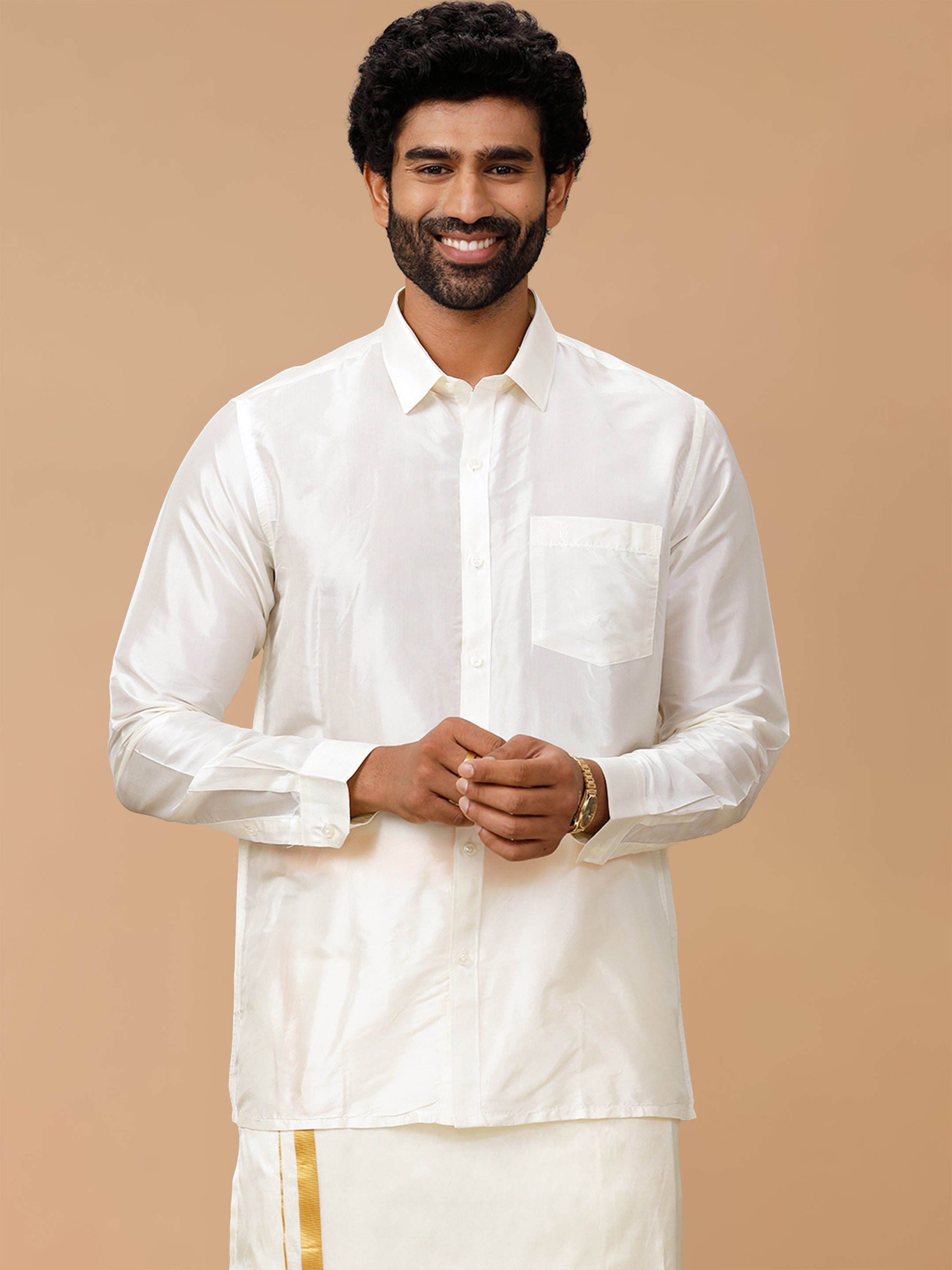 Silk Feel Cream Regular Fit Shirt