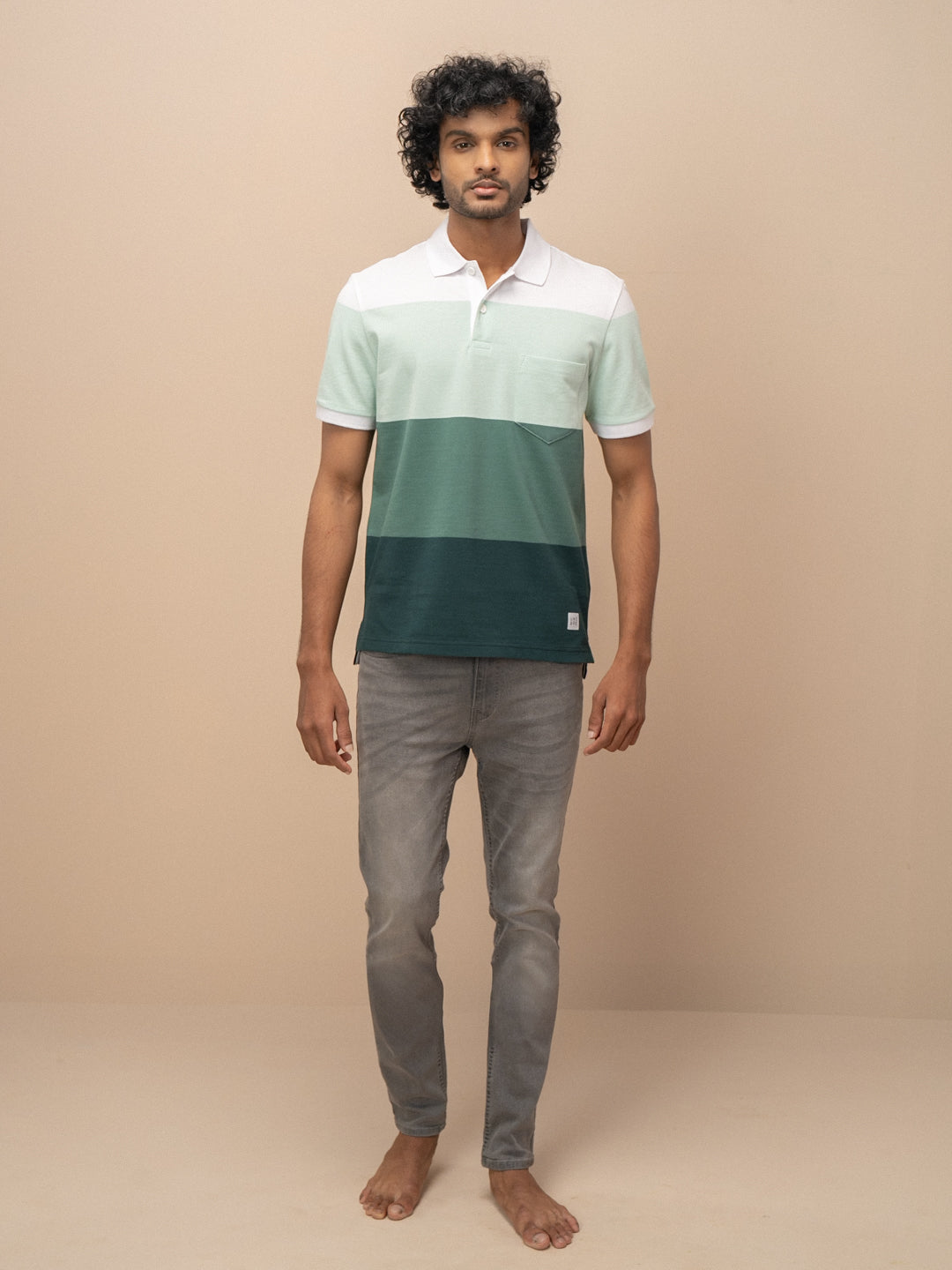 Men Smart Fit Engineered Polo T-Shirt White with Green EN25