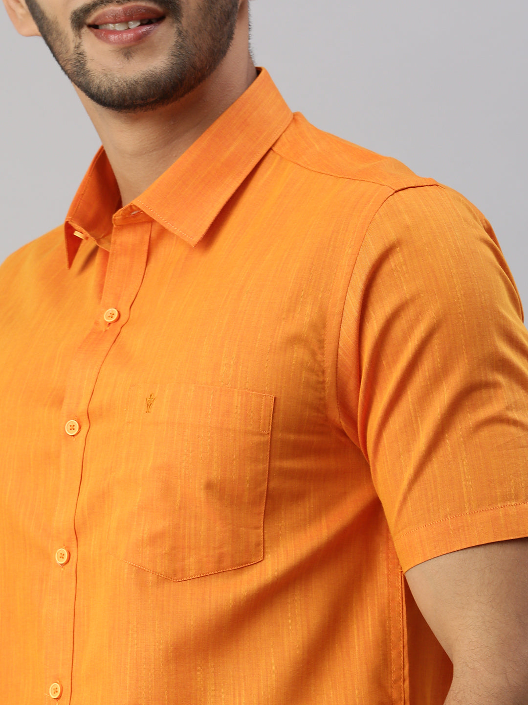 Mens Orange Matching Border Dhoti & Half Sleeves Shirt Set Evolution IC1-Zoom view