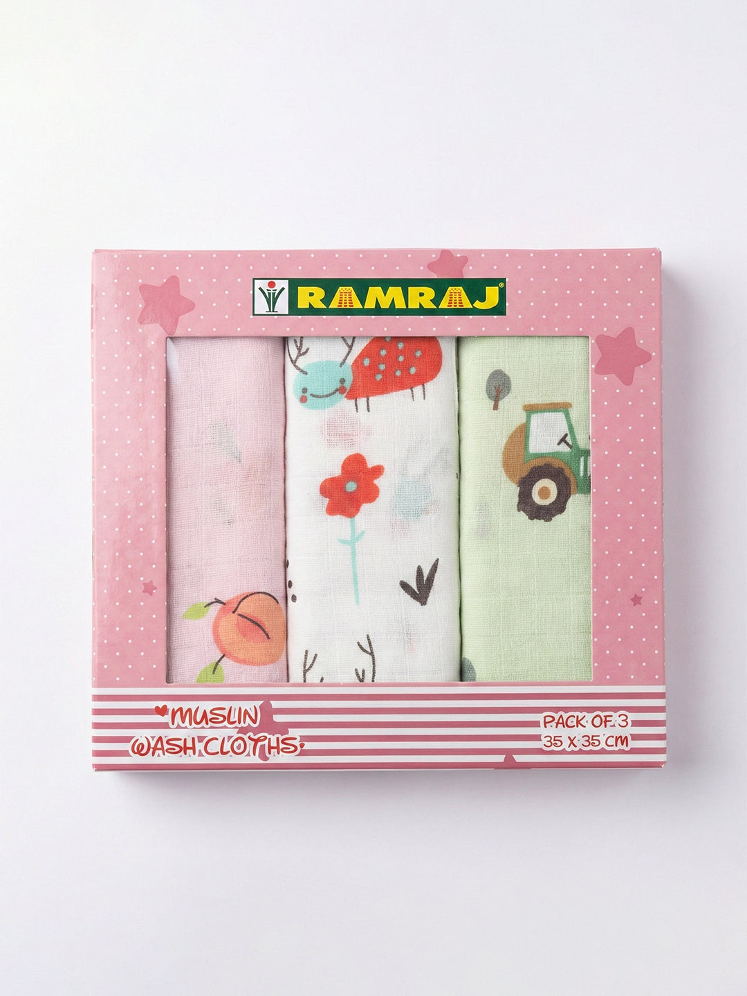 Born Baby Wash Cloth for Face & Body (Pack of 3)  Soft, Absorbent Cotton | 0.35m x 0.35m