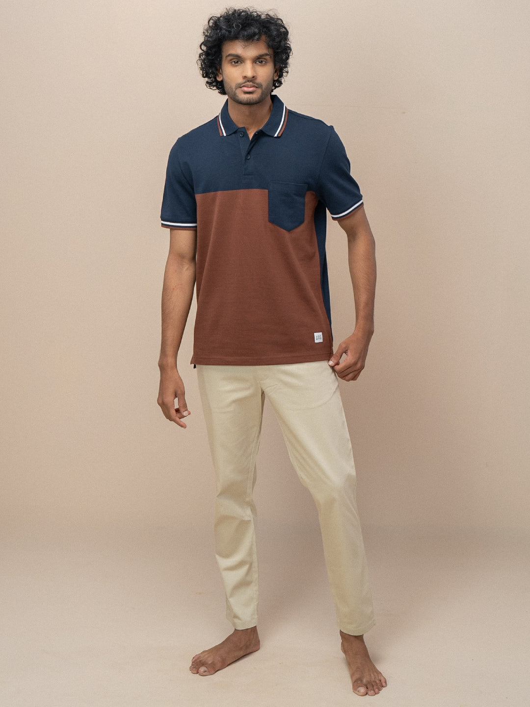 Men Smart Fit Engineered Polo T-Shirt Navy with Brown EN19