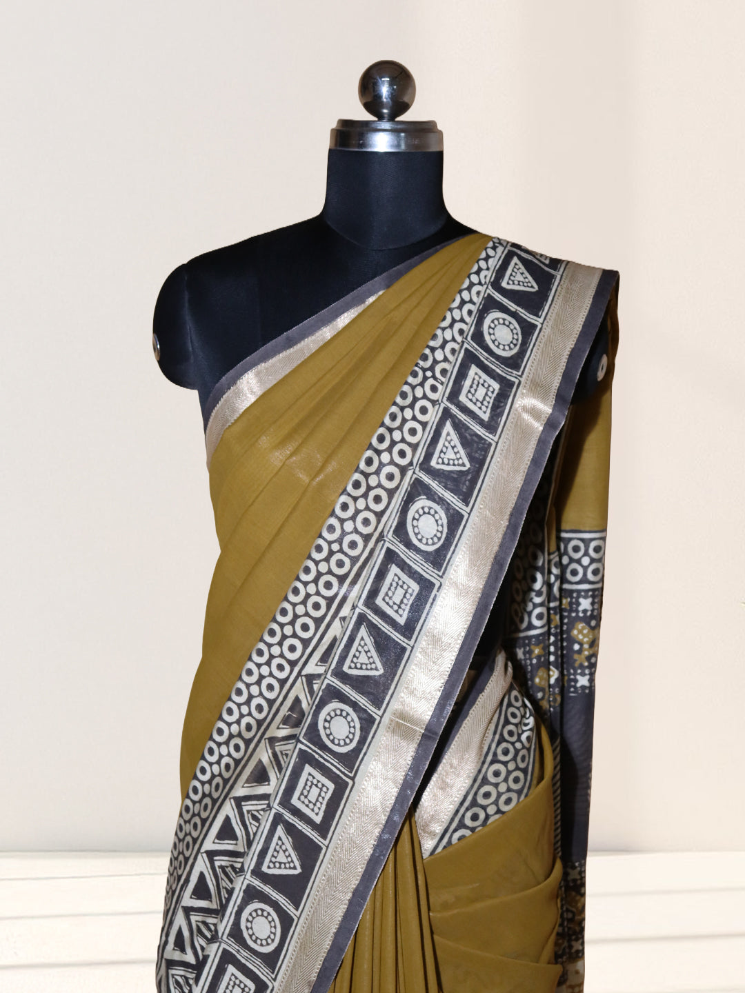 Women Mustard Green Semi Chanderi Cotton Printed Saree SC81