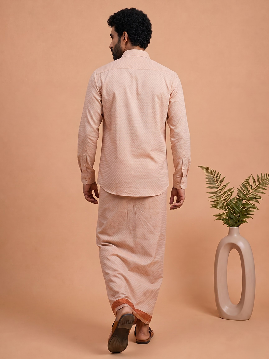Tissue Copper Jacquard Shirt, Dhoti & Towel (3-in-1)Set | CD12