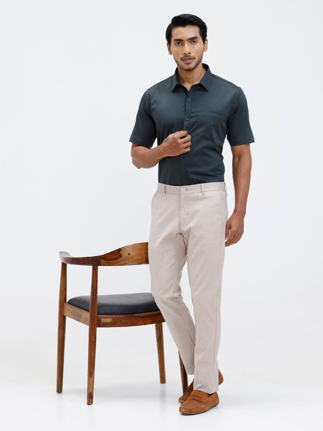 Men Cotton Blend Shirt Dark Green T53 ACT2