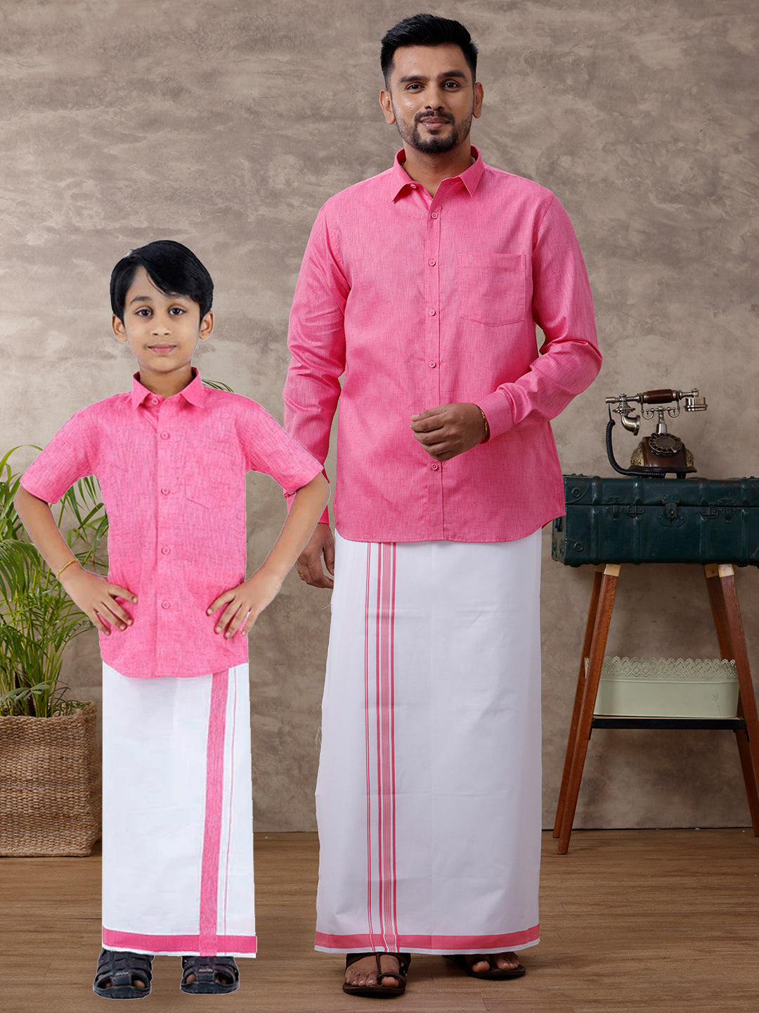 Like Father Like Son Full Sleeves Combo Set Pink