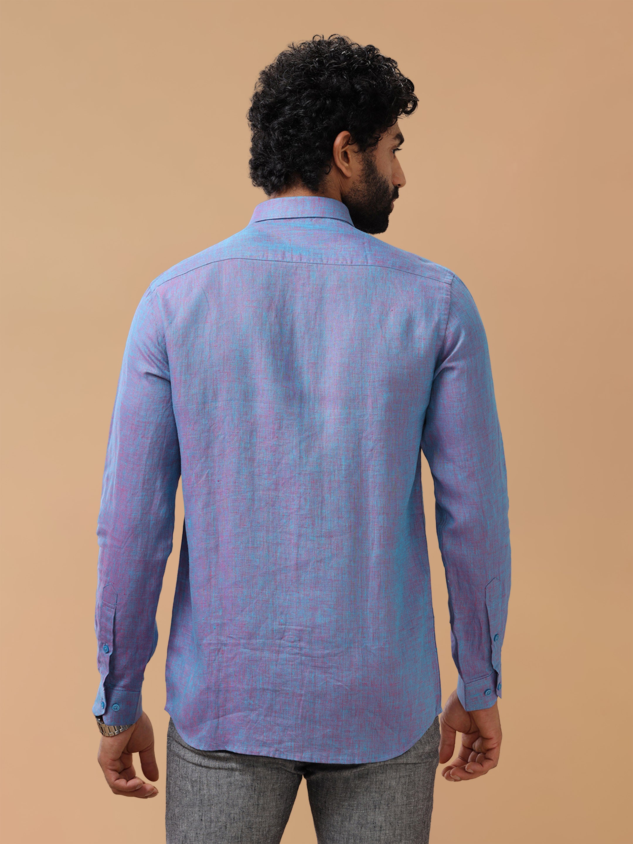 Pure Linen Teal Red Smart Fit Shirt L81