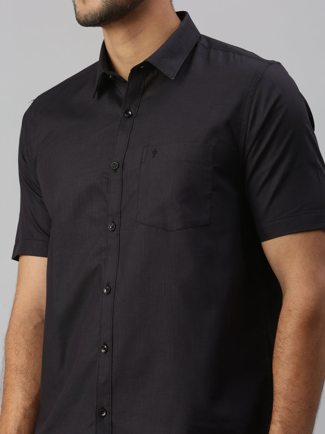 Mens Black Matching Border Dhoti & Half Sleeves Shirt Set Evolution IC10-Zoom view