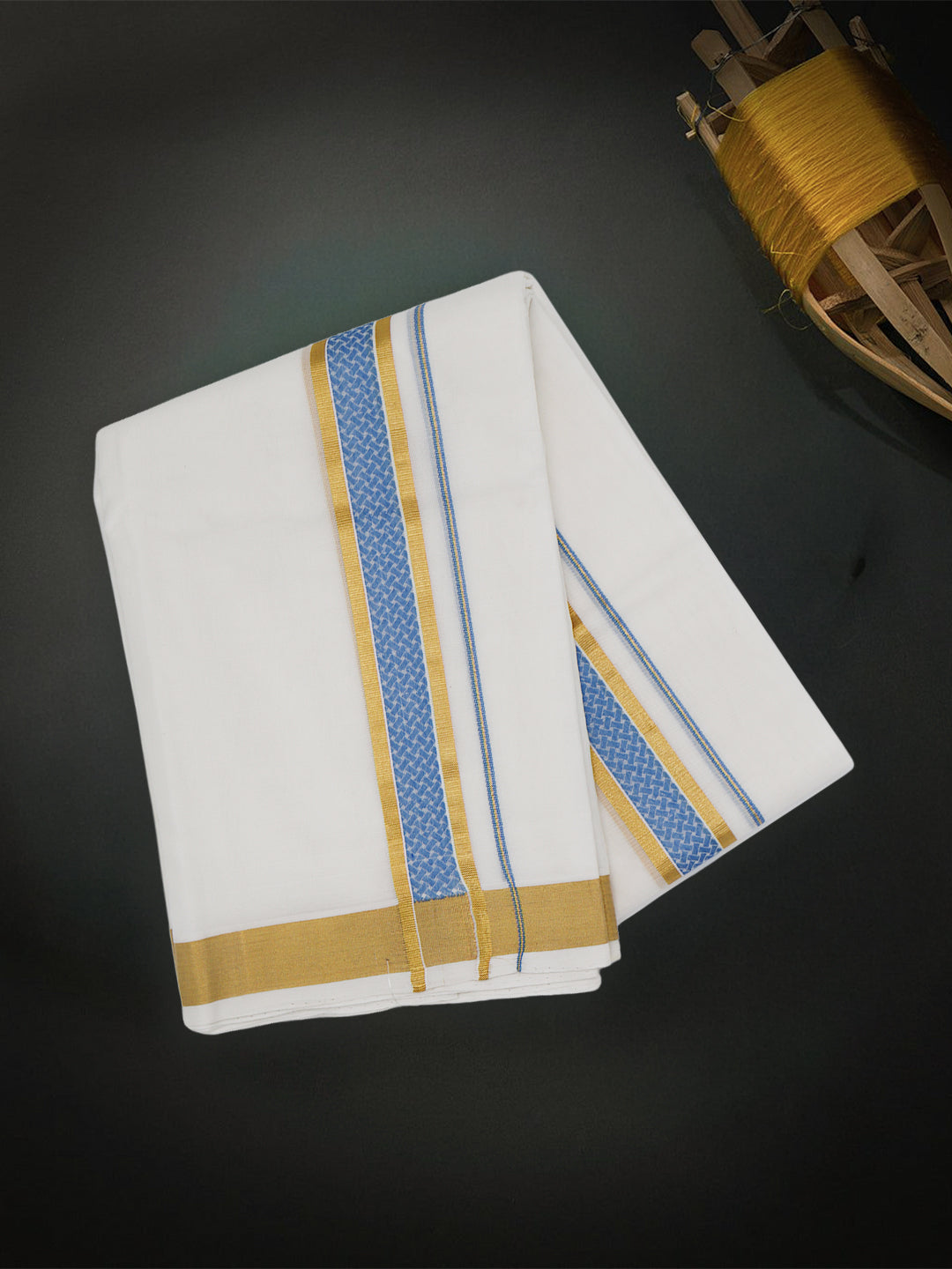 Men Premium Handloom Off White Dhoti with Fancy Border HLM83