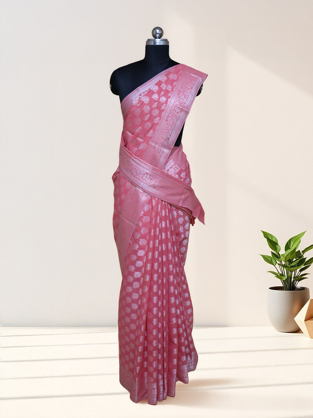 Women Pink Cotton Saree PCS243