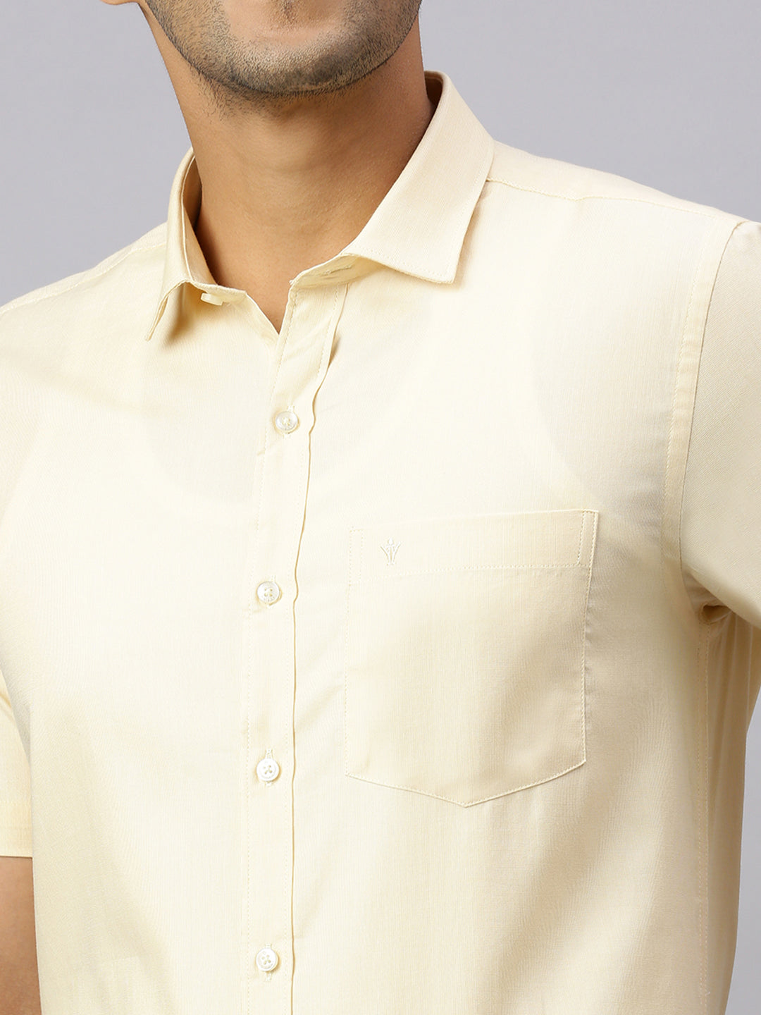 Mens Half Sleeve Smart Fit Pale Yellow Classic Shirt