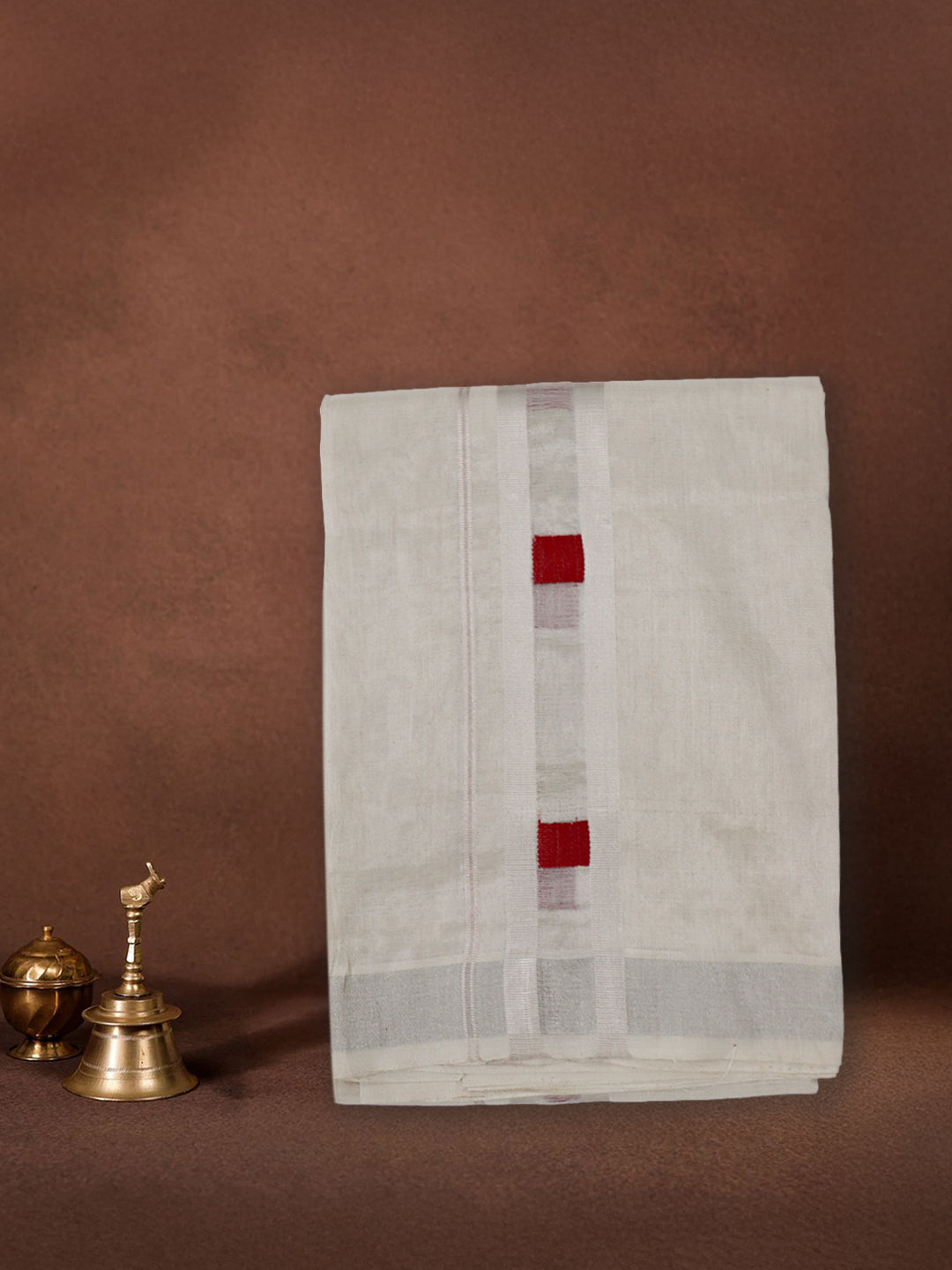 Men Premium Handloom Tissue Silver Dhoti with Fancy Border HLM81