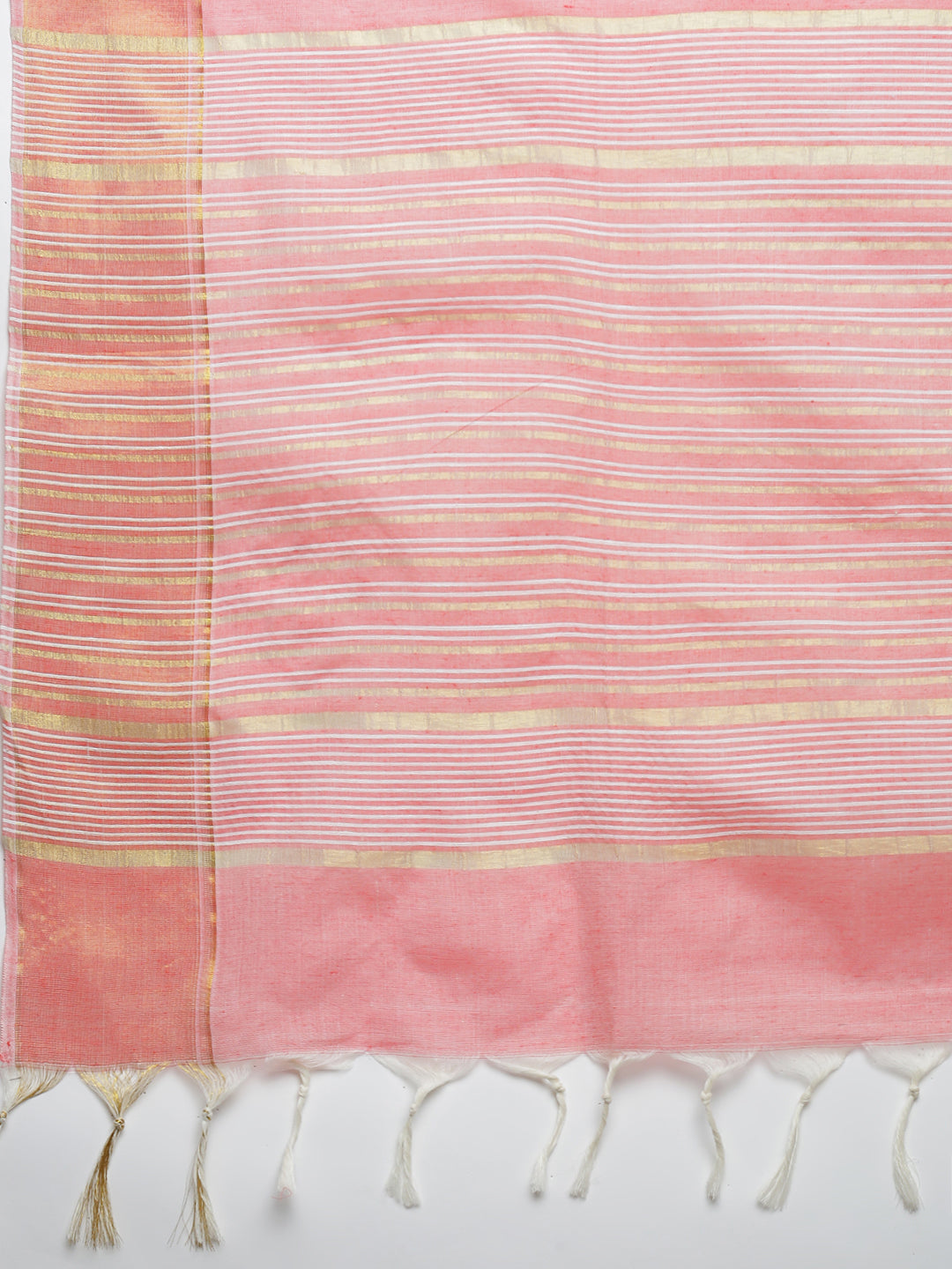 Women Pink Striped Cotton Jute Saree CJ08