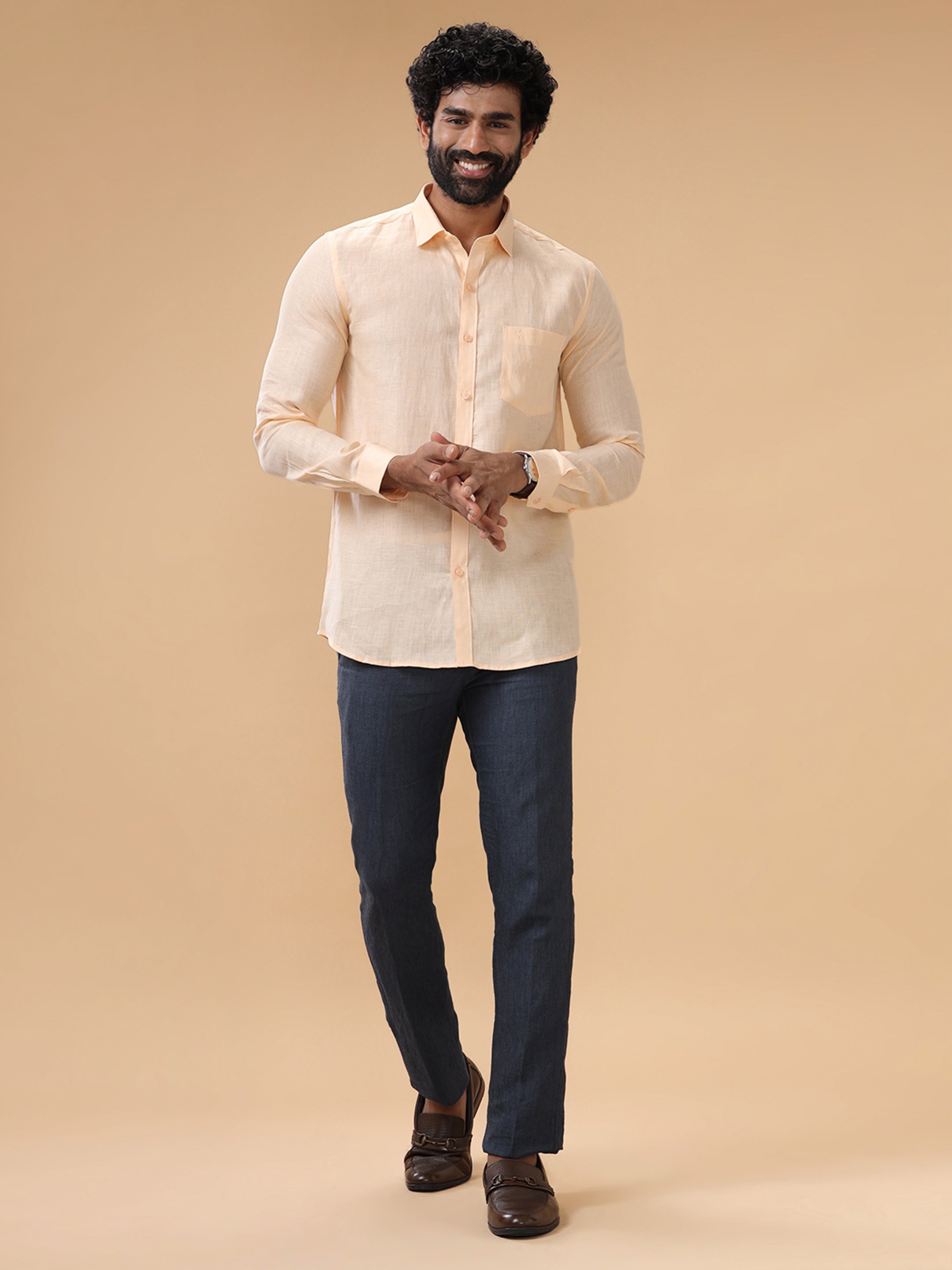 Pure Linen Pale Orange Smart Fit Shirt L88
