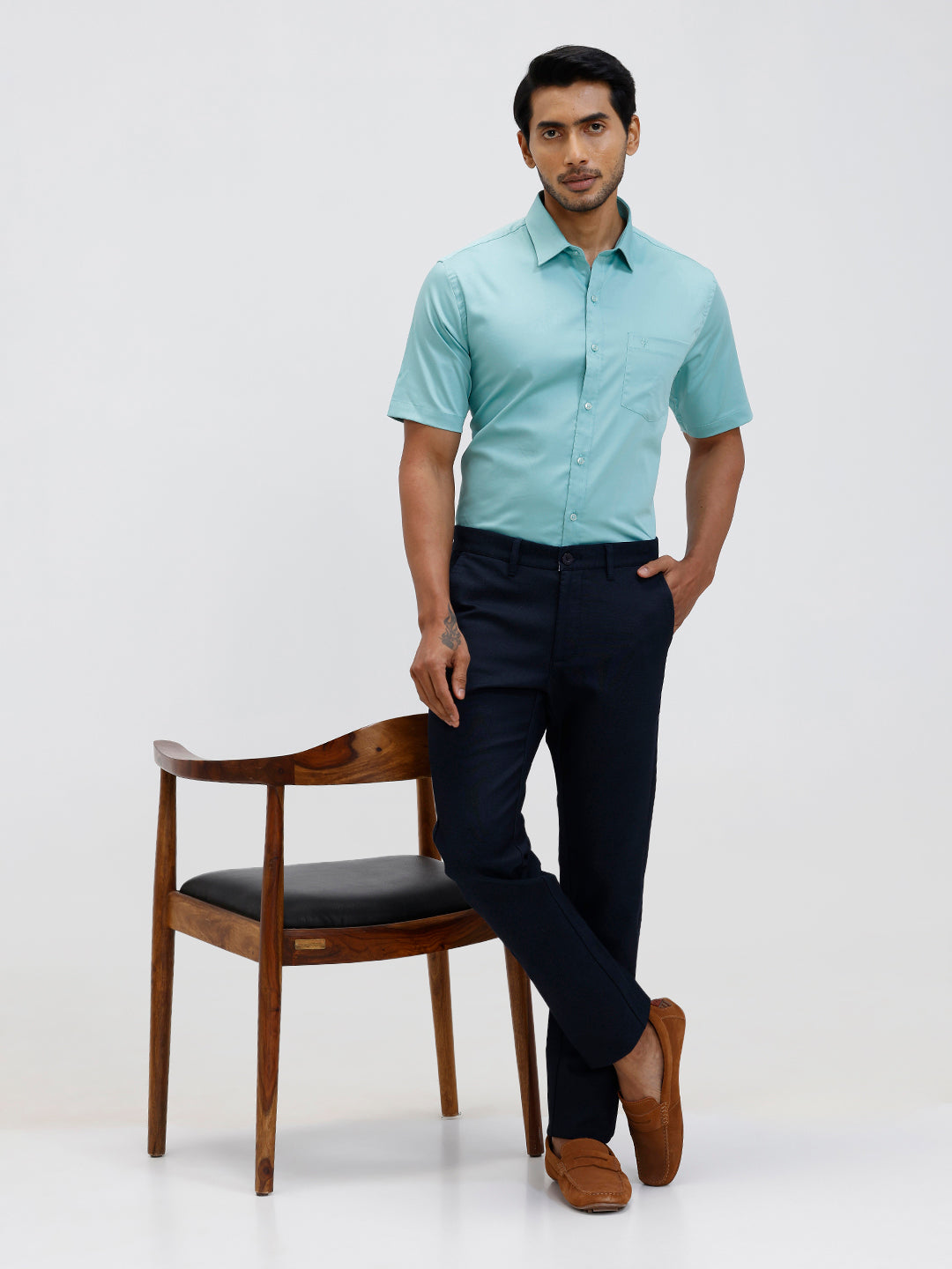 Men Cotton Blend Shirt Shadow Green T53 ACT4