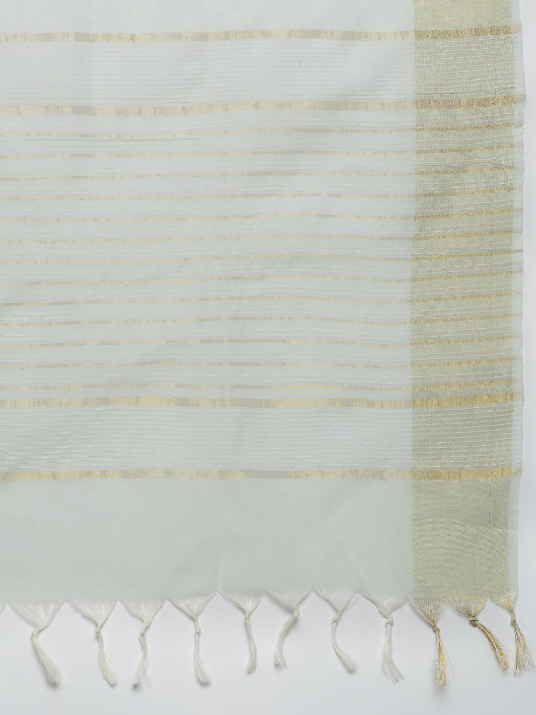 Women Pista Green Striped Cotton Jute Saree CJ13