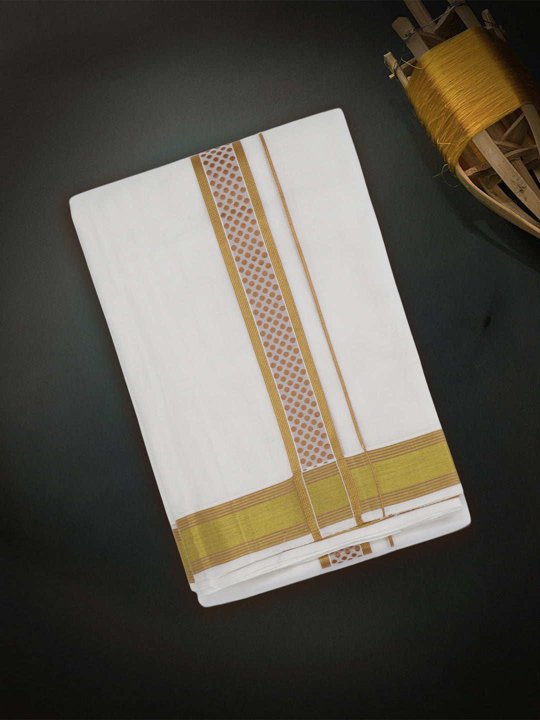 Men Premium Handloom White Dhoti with Fancy Border HLM78