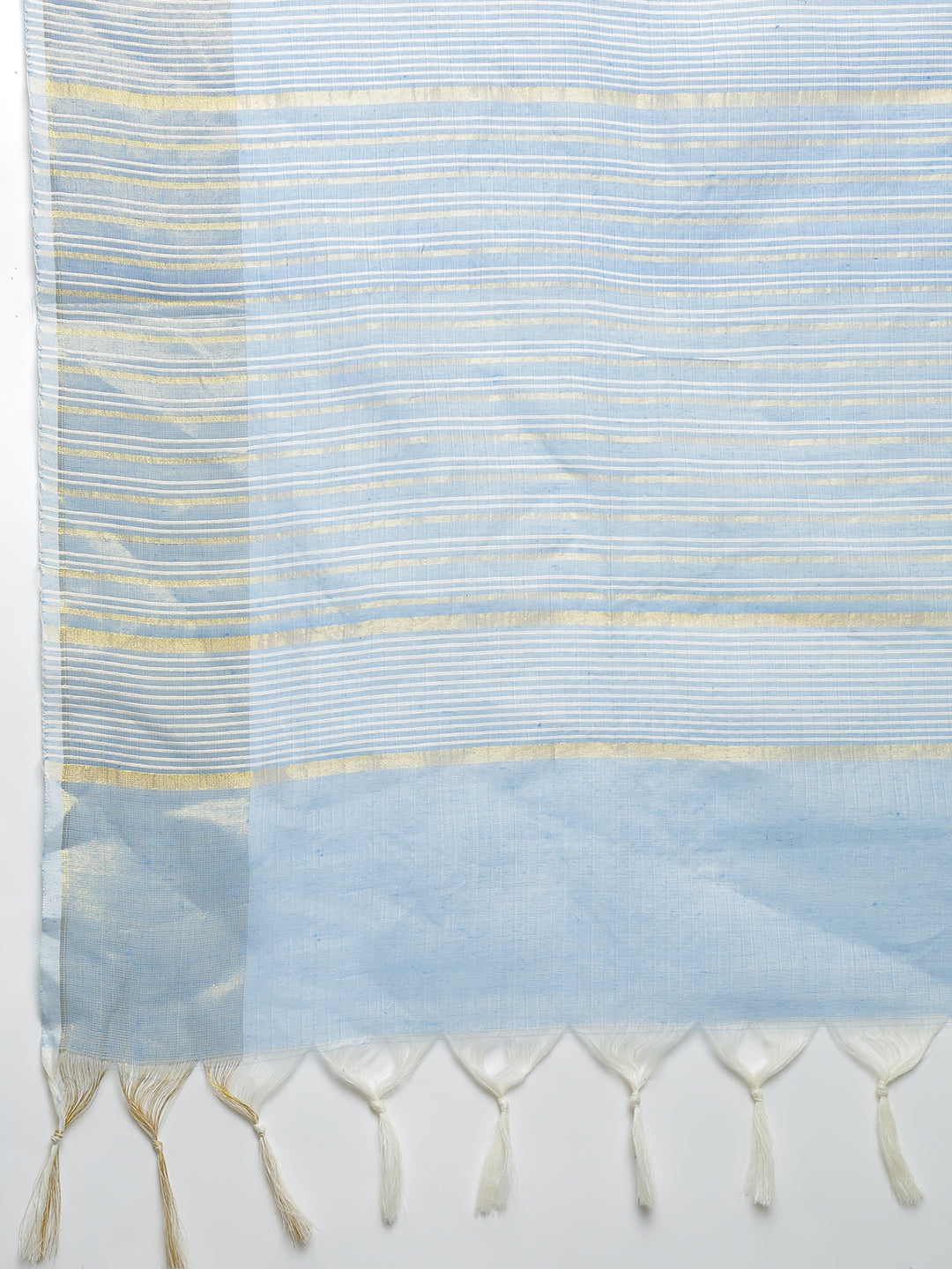 Women Blue Striped Cotton Jute Saree CJ09