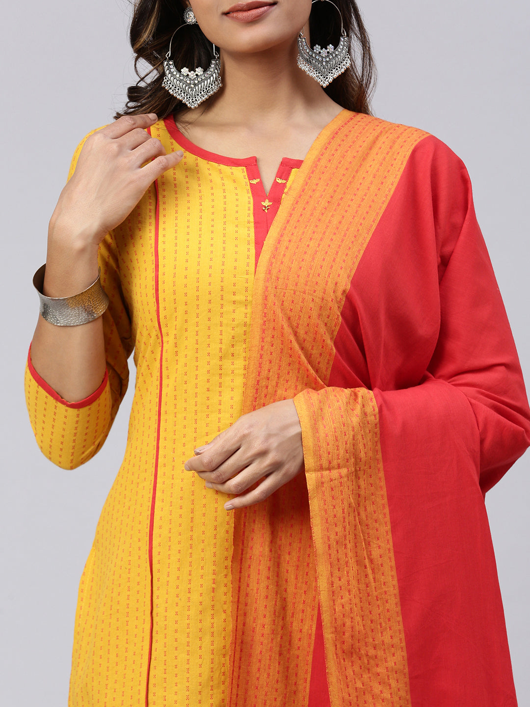 Women Cotton Embroidered Kurti Sets Yellow EKS34