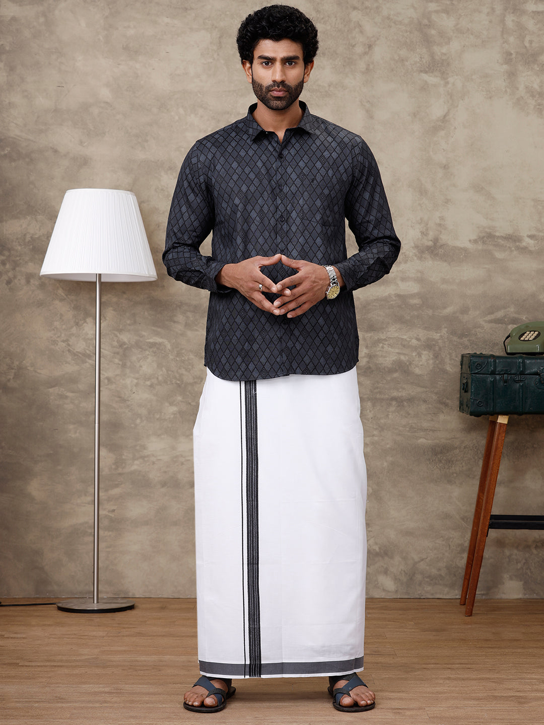Couple Combo Shirt & Dhoti Set with Saree Black SC55