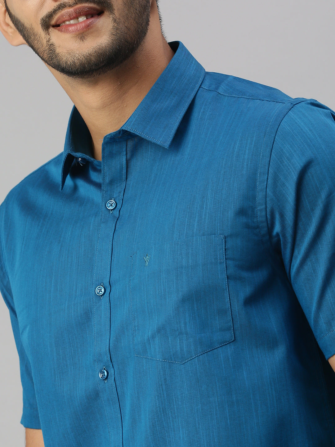 Mens Blue Matching Border Dhoti & Half Sleeves Shirt Set Evolution IC4