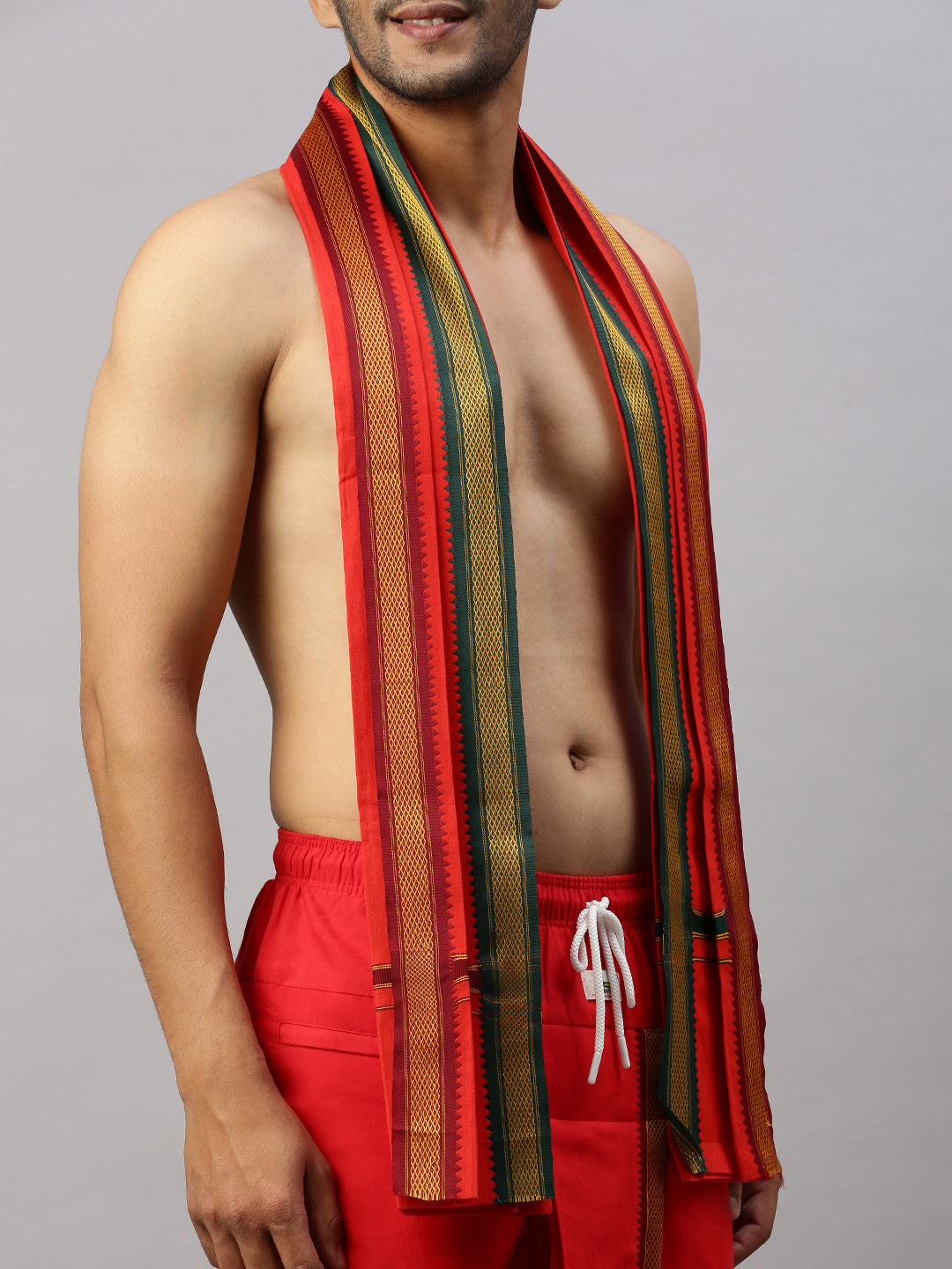 Men Readymade Panchakacham Set Red Naivedhya