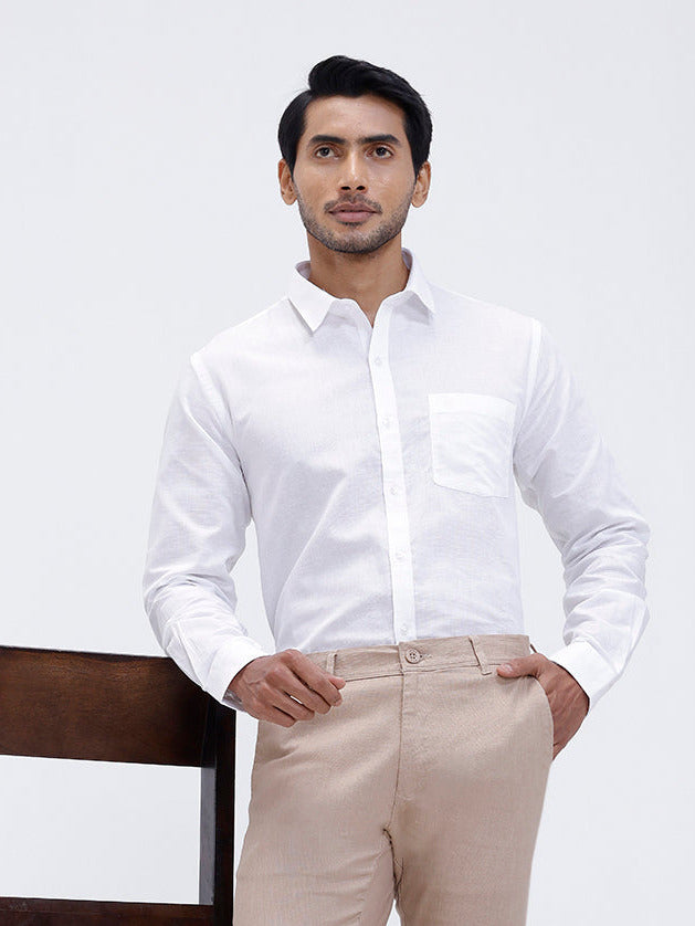 Mens Linen Cotton Shirt and Light Brown Trouser Combo TR15504