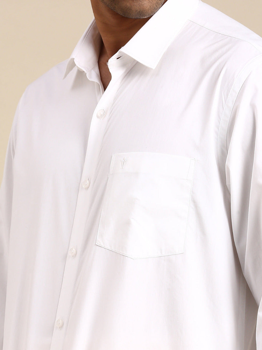 Premium White Full Sleeves Shirt with Double Dhoti & Towel Combo-Zoom view
