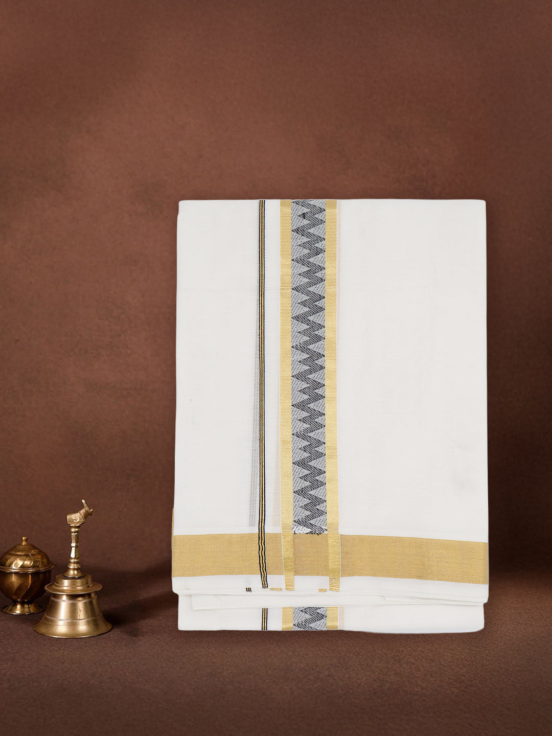 Men Premium Handloom Off White Dhoti with Fancy Border HLM71