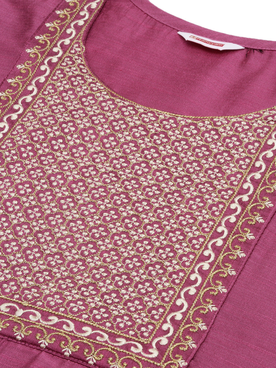 Women Cotton Embroidered Round Neck Straight Cut Purple Kurti EK43