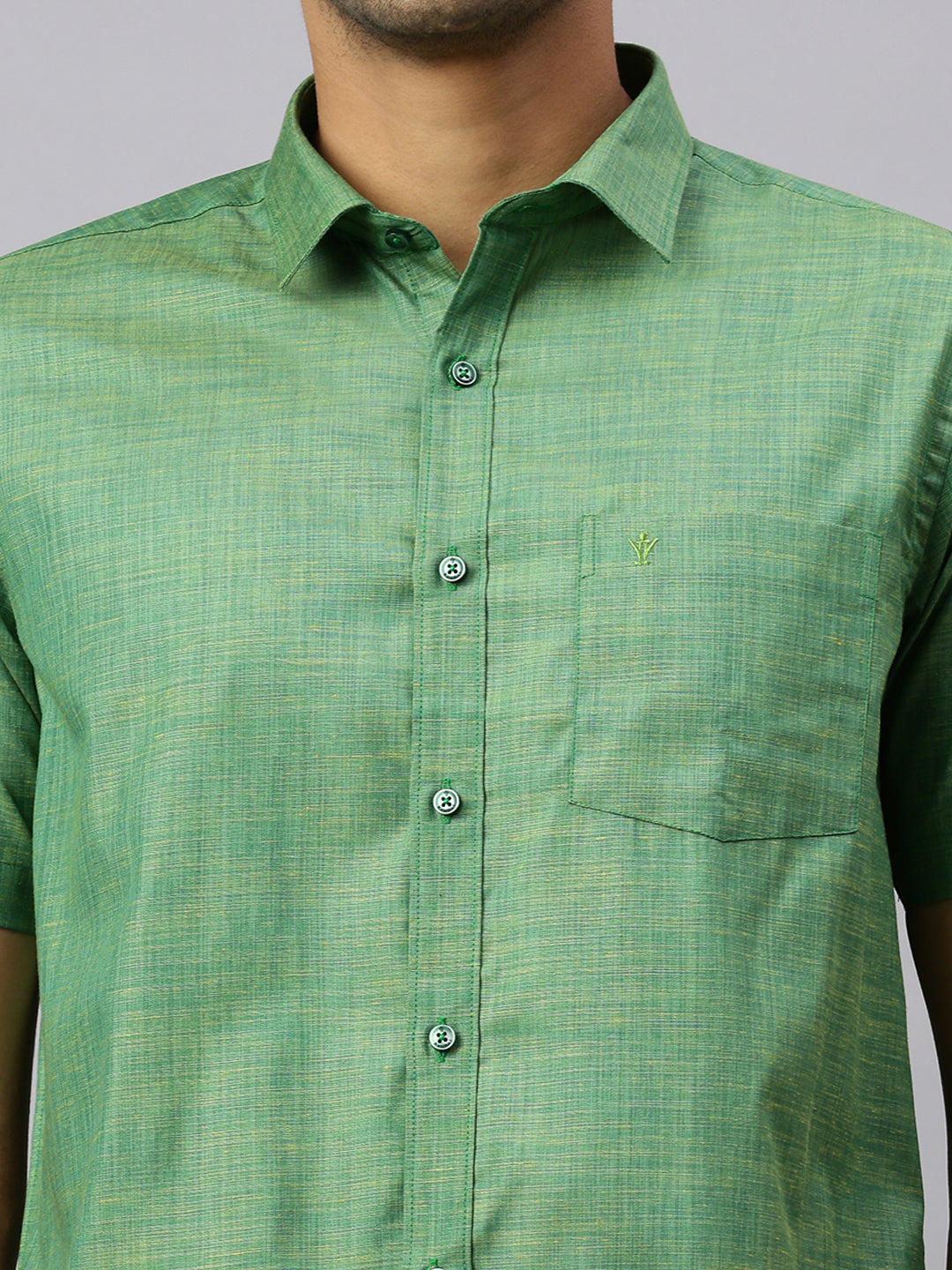 Mens Evolution Green Matching Border Dhoti & Half Sleeves Shirt Set