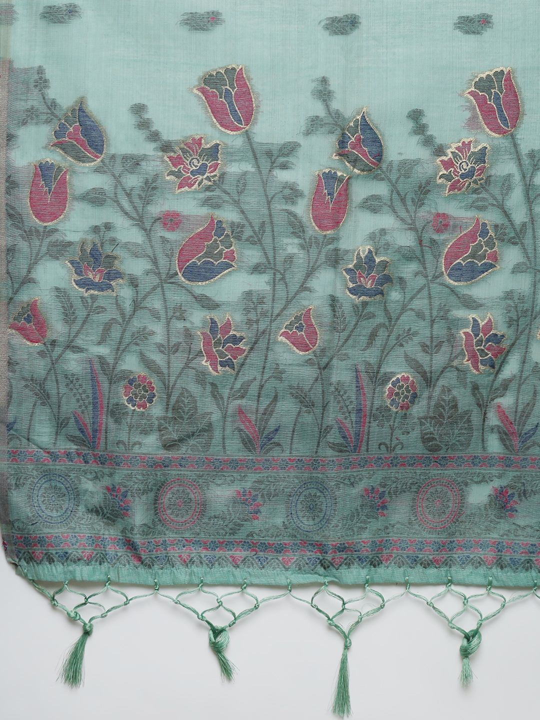 Women Sea Green Cotton Weaving Saree PCS256