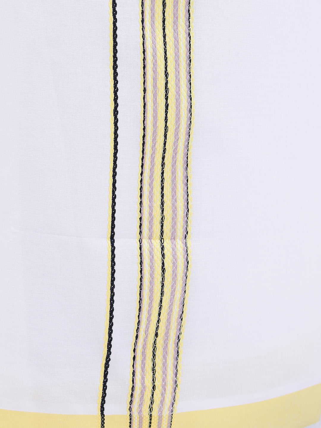 Men Golden Yellow Matching Border Dhoti With Printed Shirt Set Fusion PS14