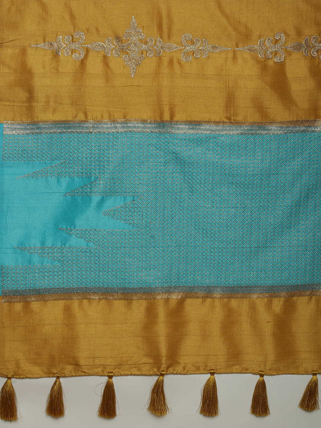 Women Mustard Semi Tussar Embroidered Saree ST315