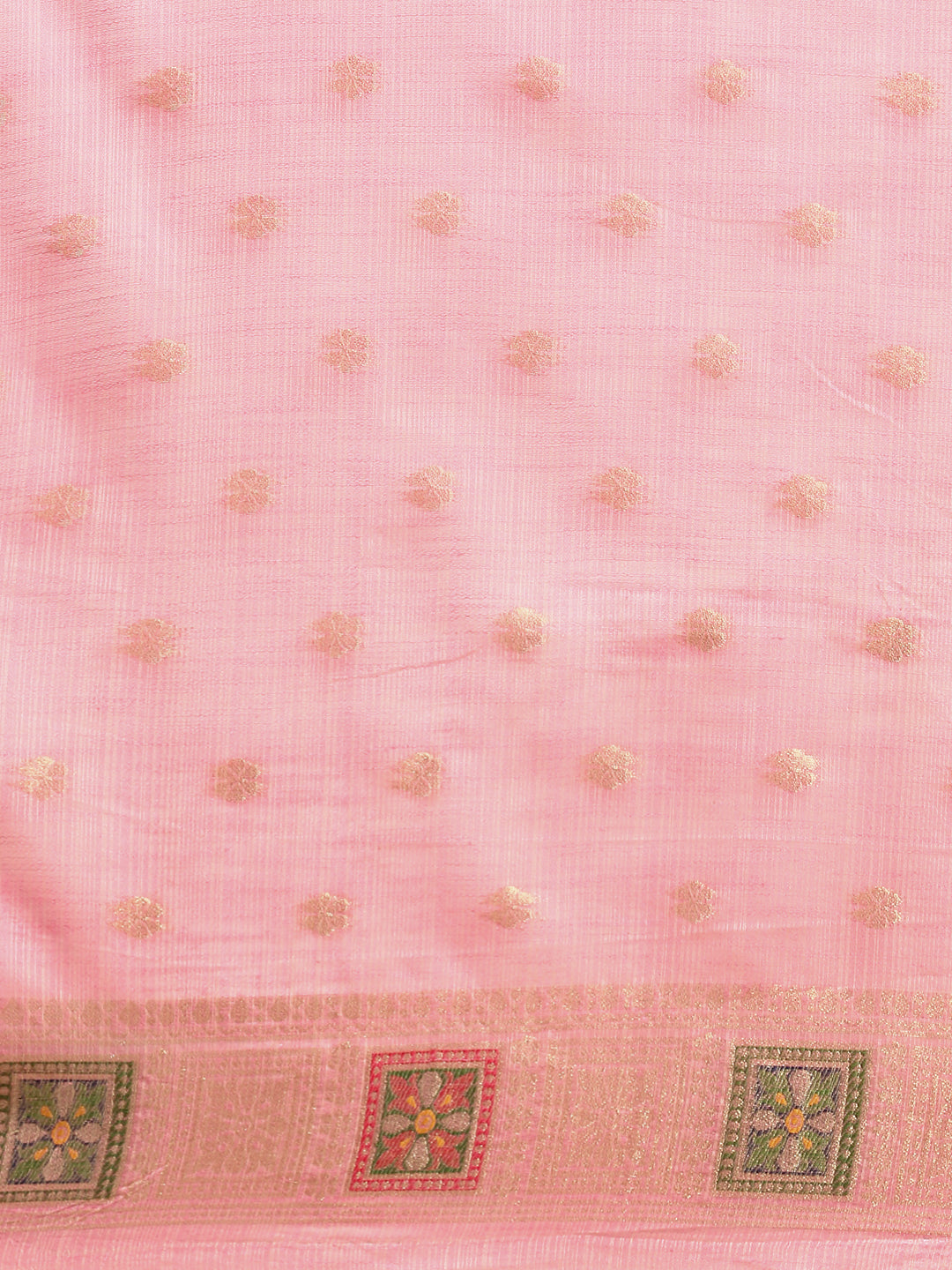 Women Semi Linen Printed Saree Pink SL168