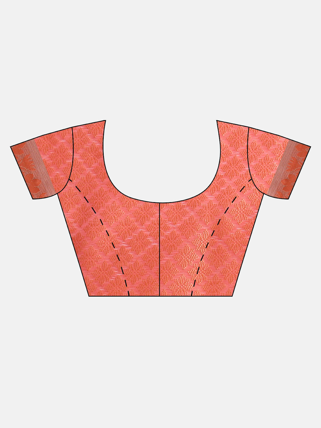 Semi Kora Cotton Allover Design Saree Light Orange & Pink with Zari Border SKCW03-Blouse view