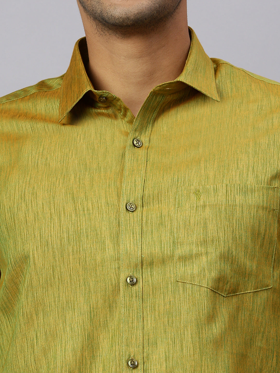 Mens Bronze Olive Matching Border Dhoti & Full Sleeves Shirt Set CV8