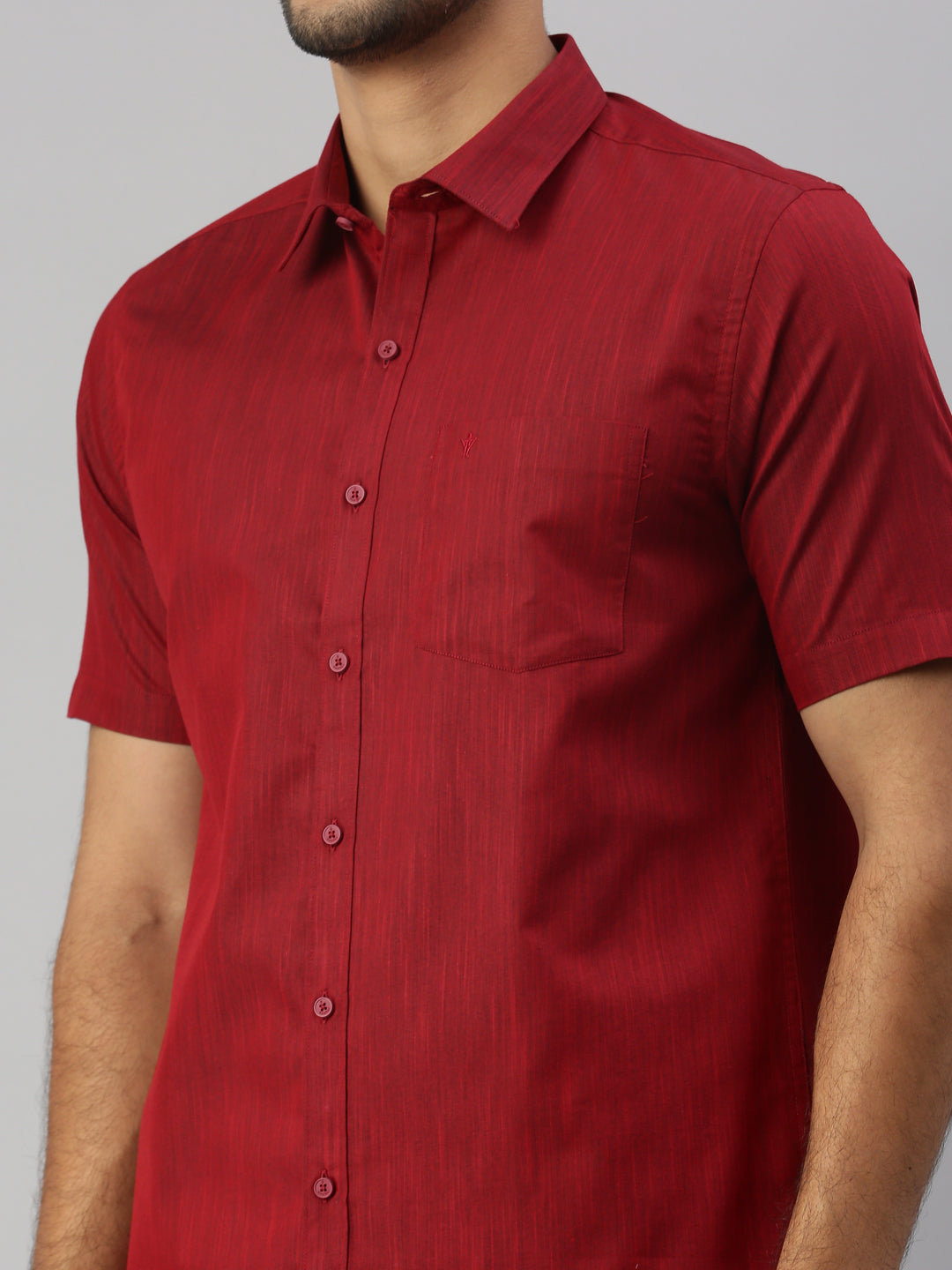 Mens Dark Red Matching Border Dhoti & Half Sleeves Shirt Set Evolution IC9-Zoom view