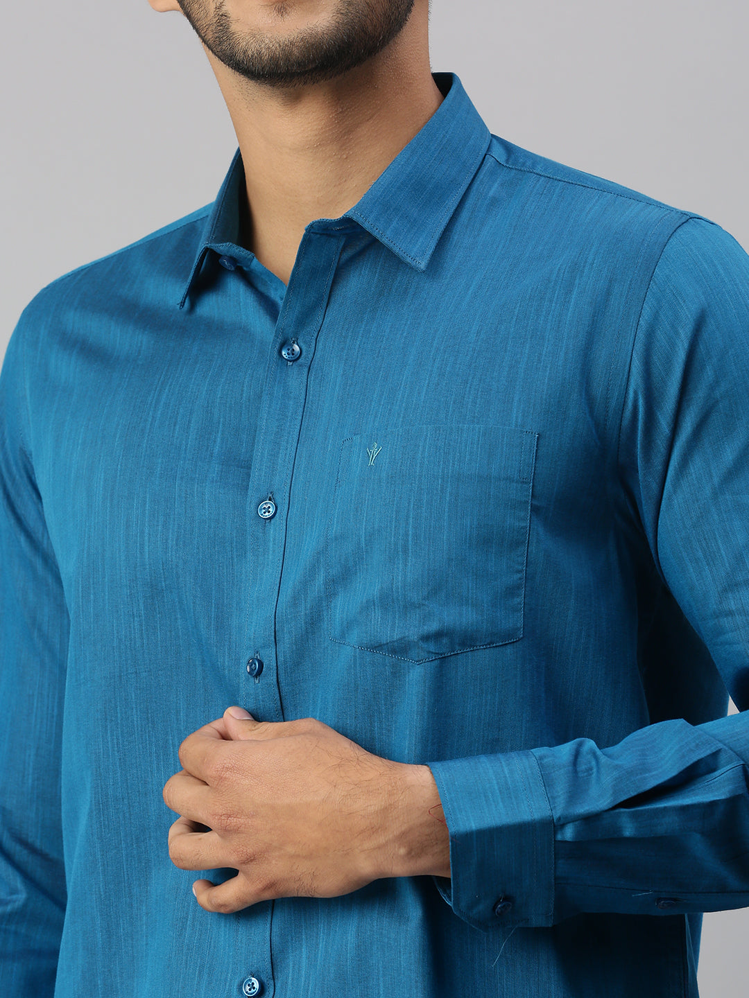Mens Blue Matching Border Dhoti & Full Sleeves Shirt Set Evolution IC4-Zoom view