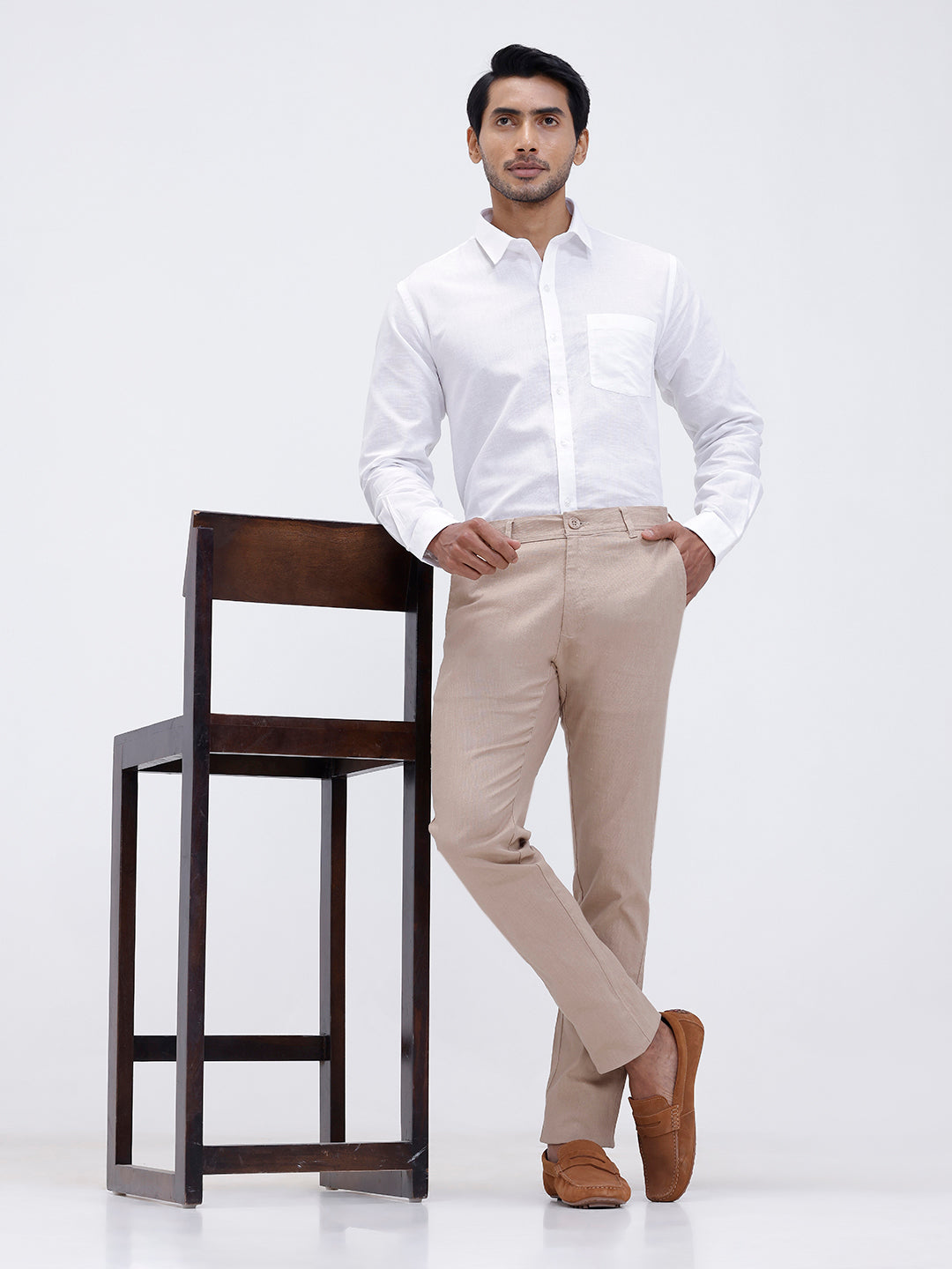 Mens Linen Cotton Shirt and Light Brown Trouser Combo TR15504
