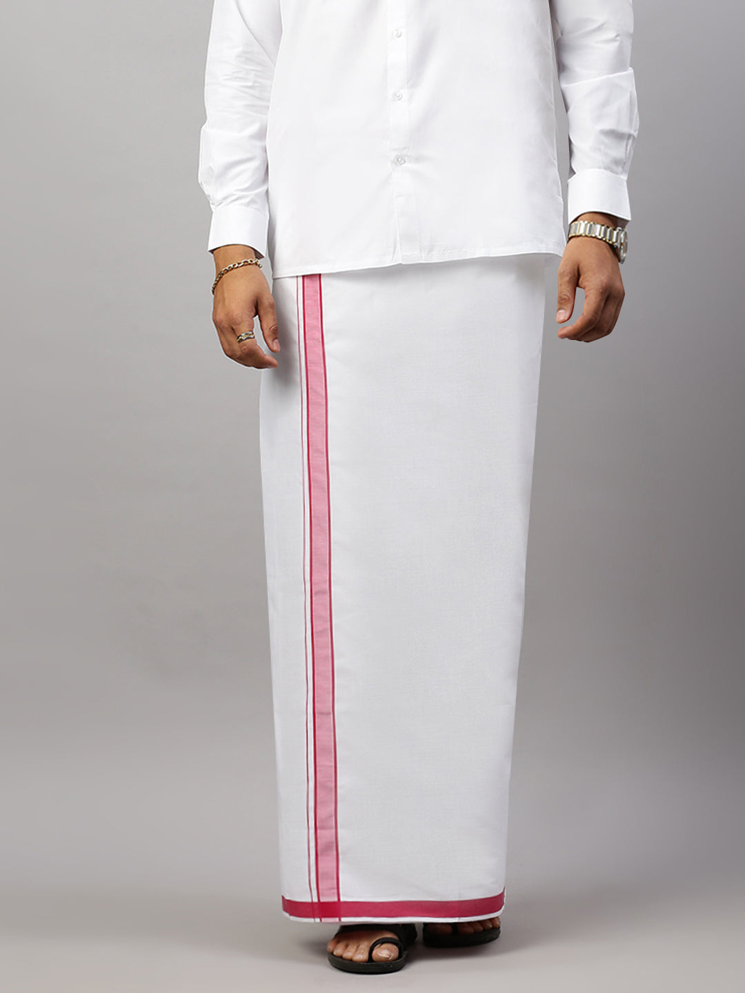 Men White Shirt with Pink Fancy Border Dhoti Combo WP19