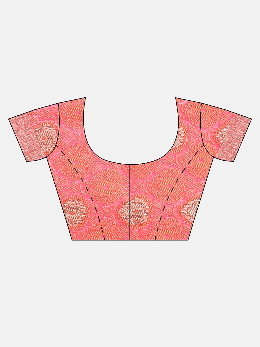 Semi Kora Cotton Allover Design Saree Dark Pink & Orange with Zari Border SKCW02-Blouse view