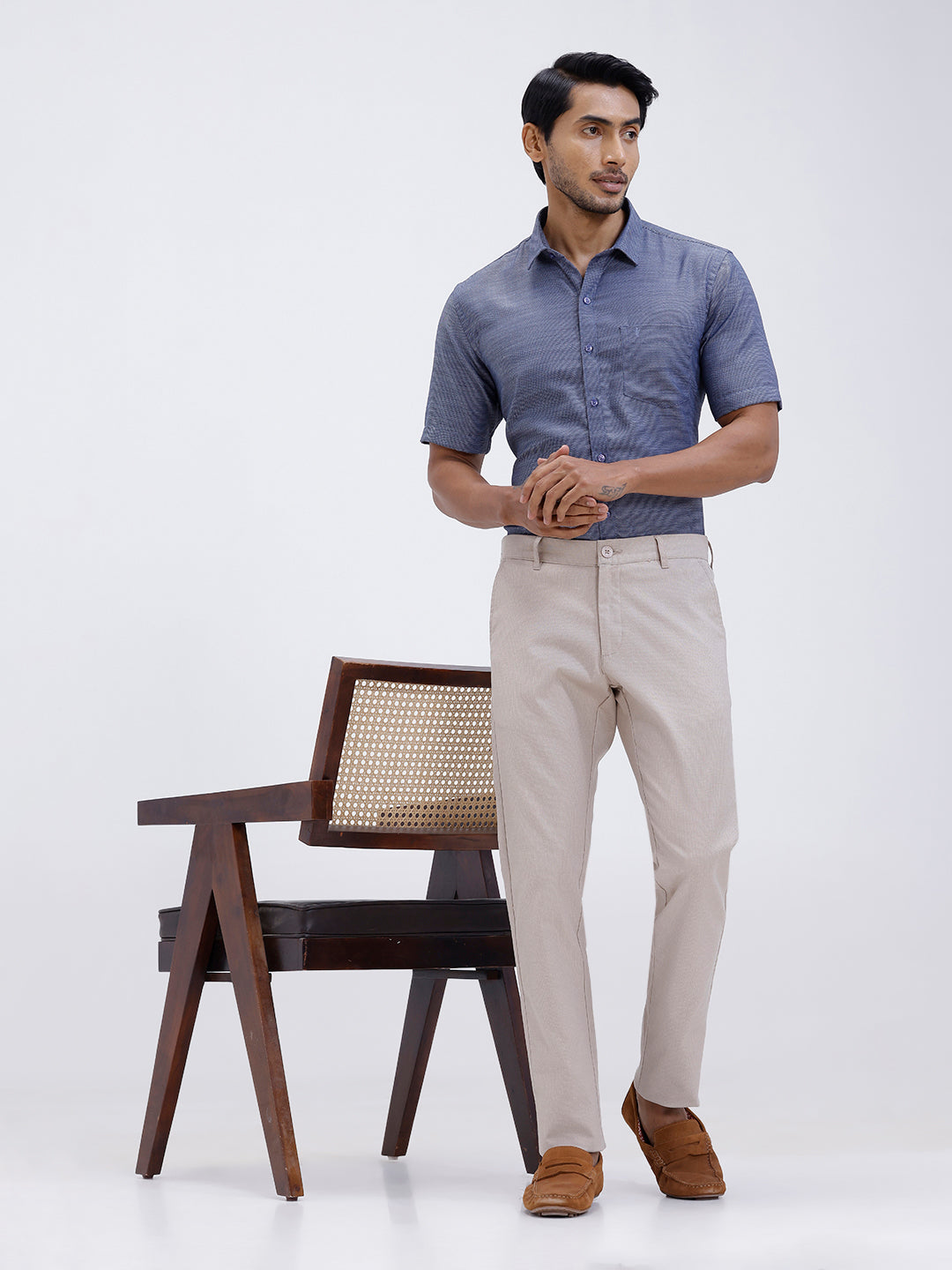 Men Cotton Rich Half Sleeve Shirt Blue Dobby T59 AIT1