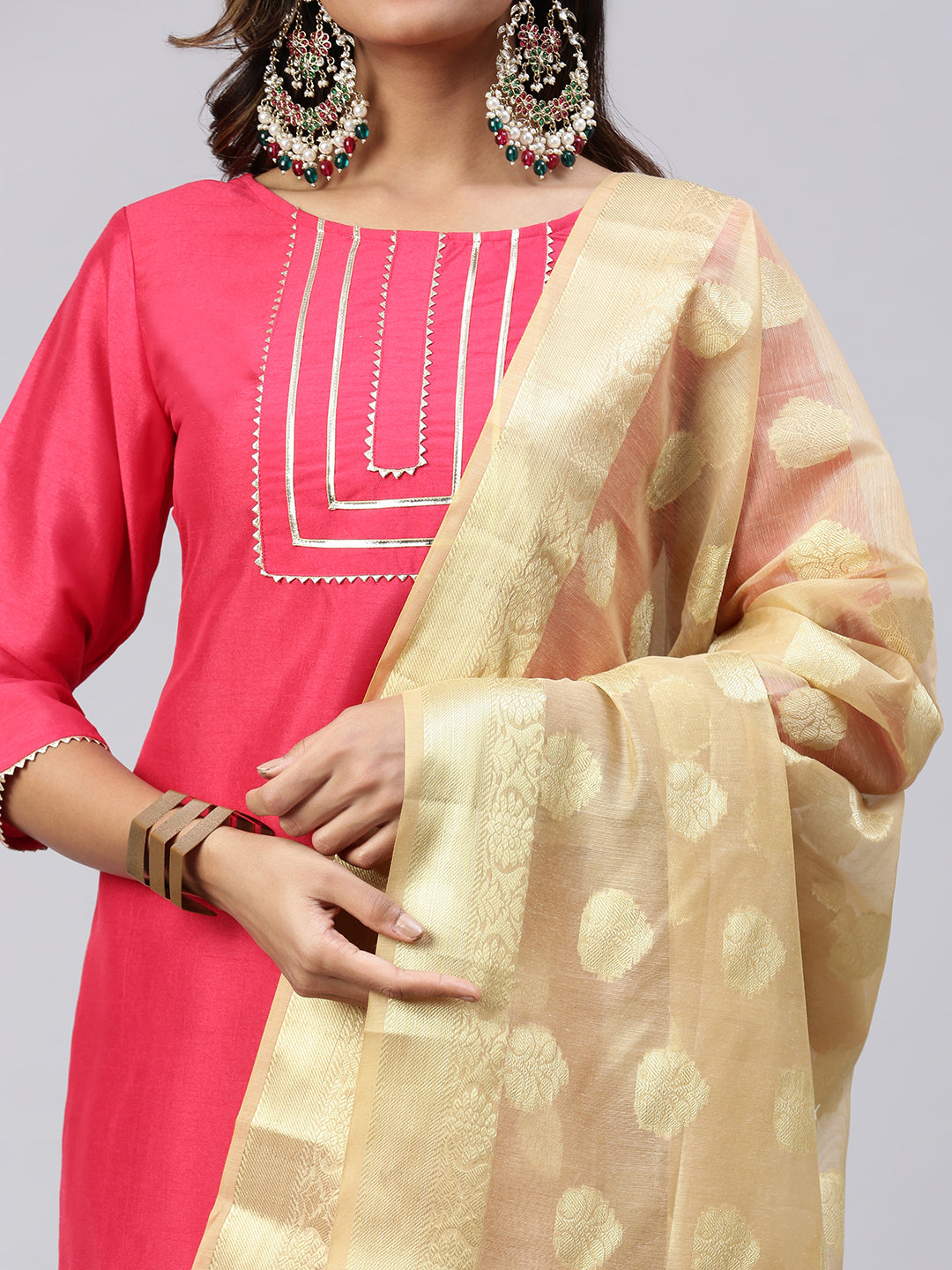 Women Cotton Embroidered Kurti Sets Pink EKS28