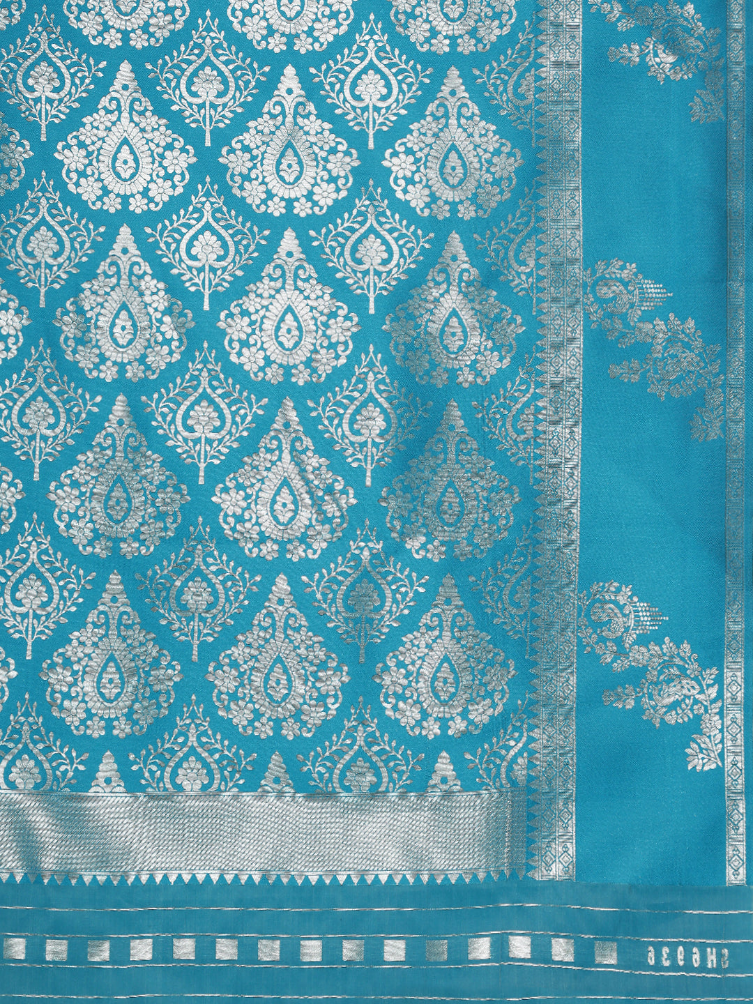 Women Silver Tissue Saree with Blue Border TS55